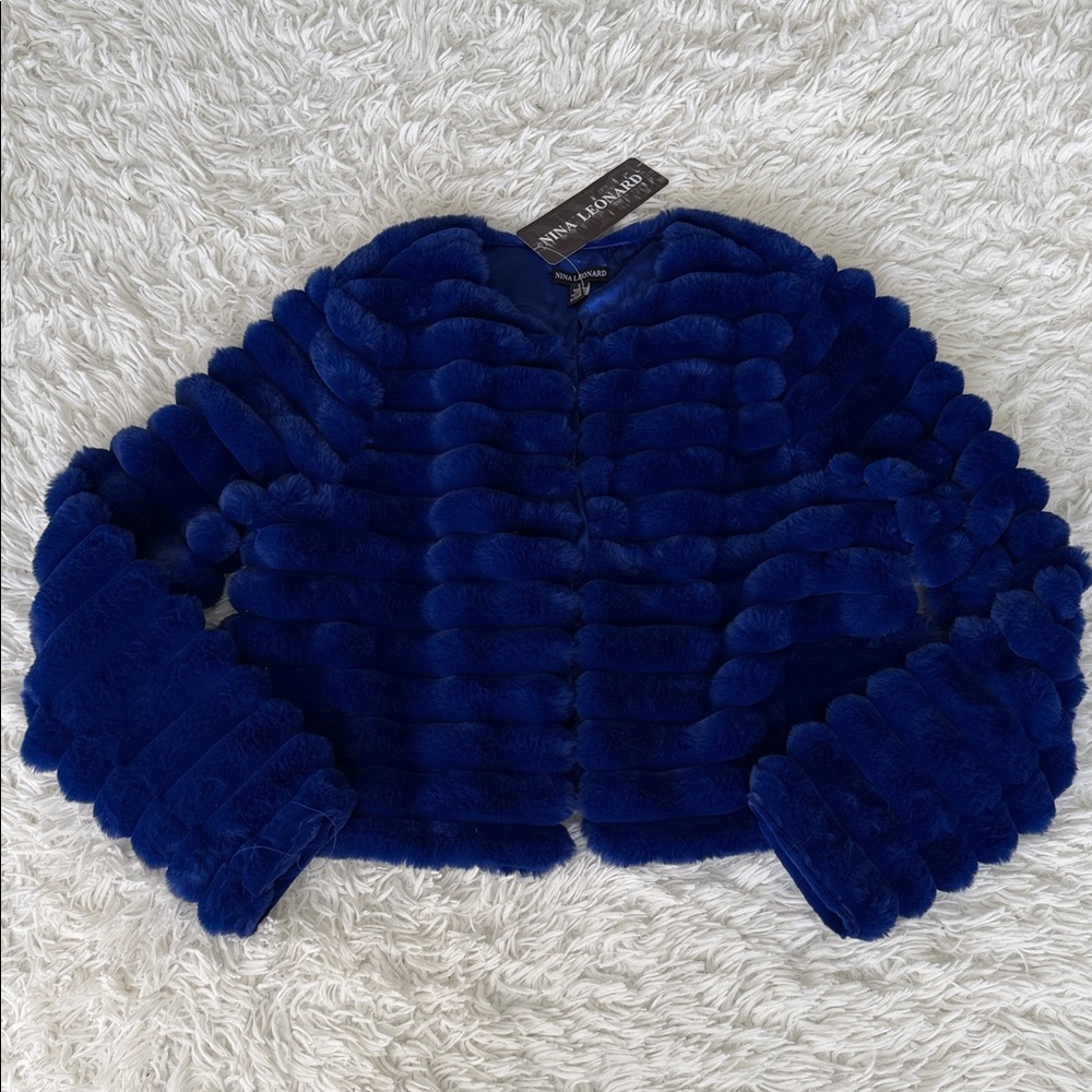 Nina Leonard Blue Faux Bolero Jacket Size Small